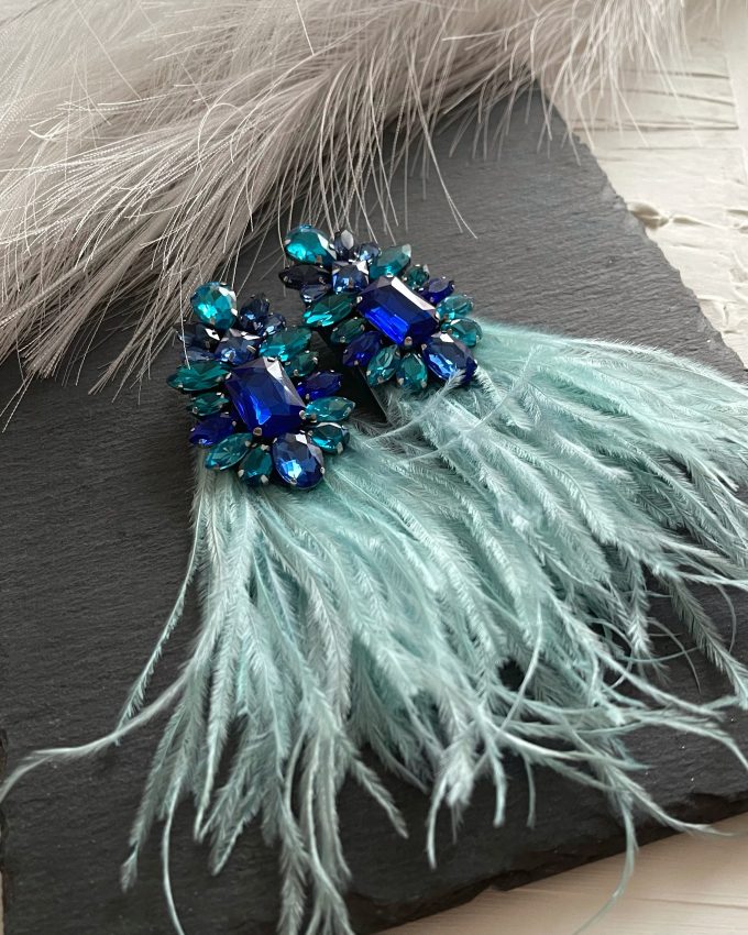 Sidabriniai auskarai, Auskarai su kristalais, proginiai auskarai, mėlyni auskarai, vestuviniai auskarai