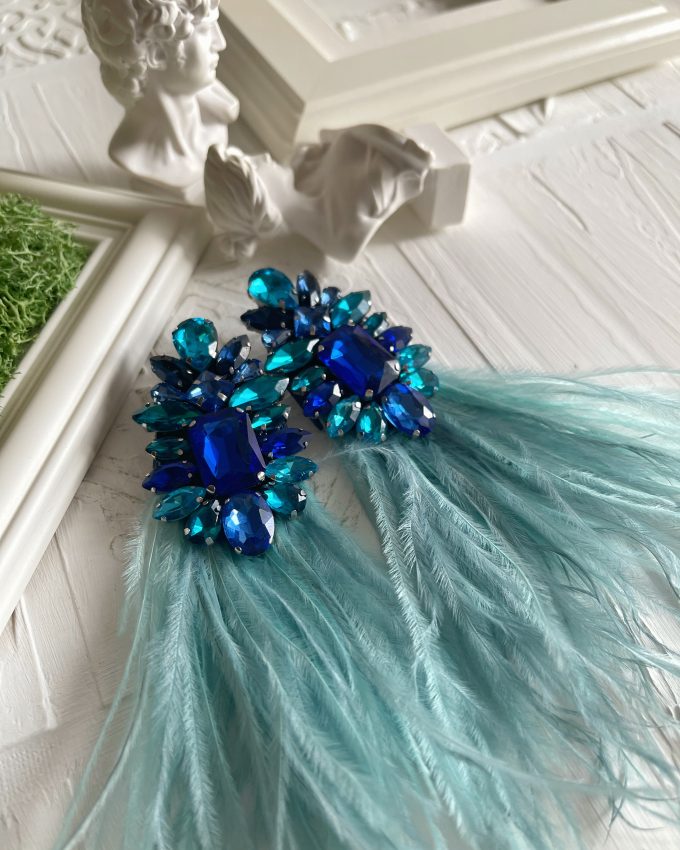 Sidabriniai auskarai, Auskarai su kristalais, proginiai auskarai, mėlyni auskarai, vestuviniai auskarai