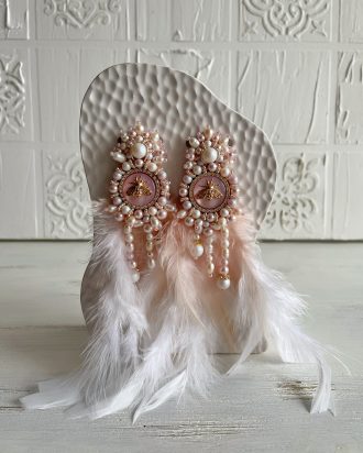 Auskarai su perlais, perlai swarovski, rožiniai auskarai, vestuviniai auskarai