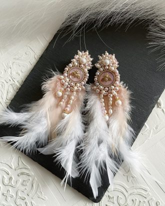 Auskarai su perlais, perlai swarovski, rožiniai auskarai, vestuviniai auskarai