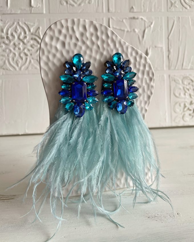 Sidabriniai auskarai, Auskarai su kristalais, proginiai auskarai, mėlyni auskarai, vestuviniai auskarai