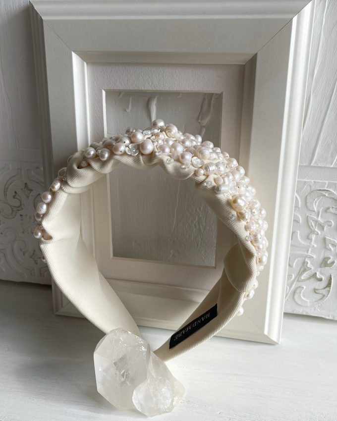 Lankelis plaukams su perlais, vestuvinis lankelis, vestuviniai papuošalai, siuvinėtas lankelis