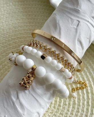 Apyrankės, apyrankių komplektas, aukso papuošalai, perlų papuošalai