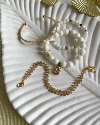 Apyrankės, apyrankių komplektas, aukso papuošalai, perlų papuošalai