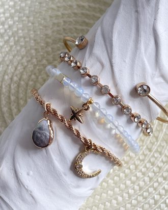 Apyrankės, apyrankių komplektas, aukso papuošalai, perlų papuošalai