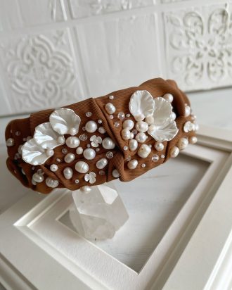 Lankelis plaukams su perlais, vestuvinis lankelis, vestuviniai papuošalai, siuvinėtas lankelis