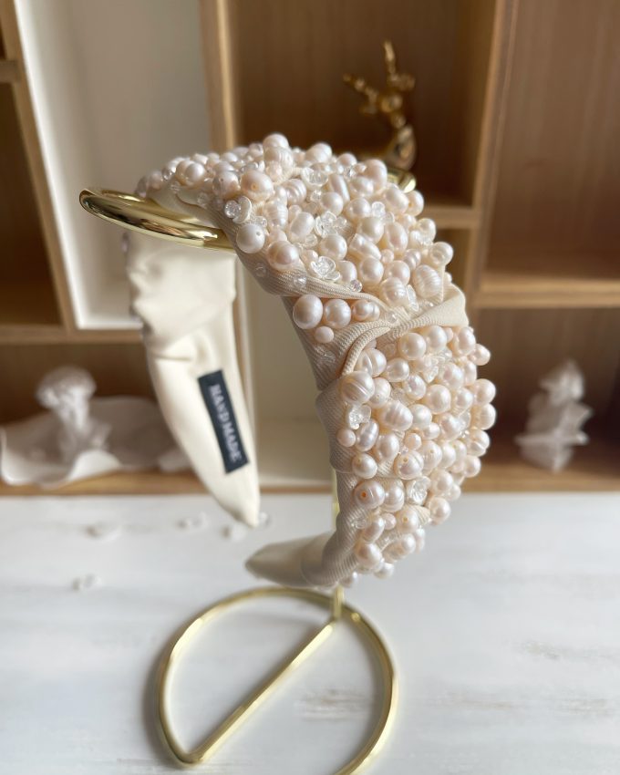 Lankelis plaukams su perlais, vestuvinis lankelis, vestuviniai papuošalai, siuvinėtas lankelis