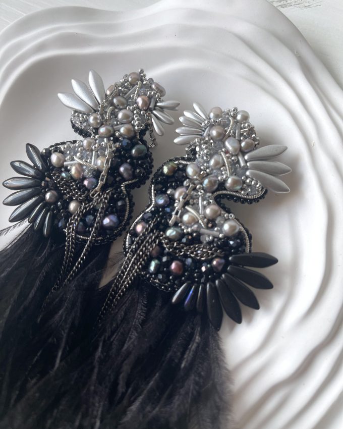 Swarovski auskarai, perlų auskarai, juodi auskarai