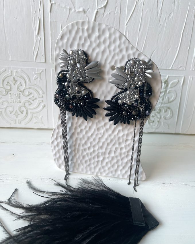 Swarovski auskarai, perlų auskarai, juodi auskarai