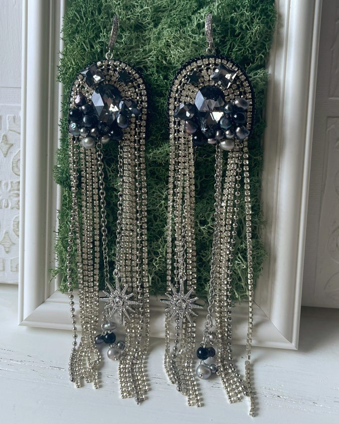 Swarovski auskarai, perlų auskarai, juodi auskarai