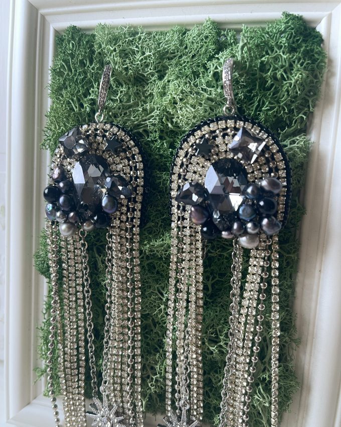 Swarovski auskarai, perlų auskarai, juodi auskarai