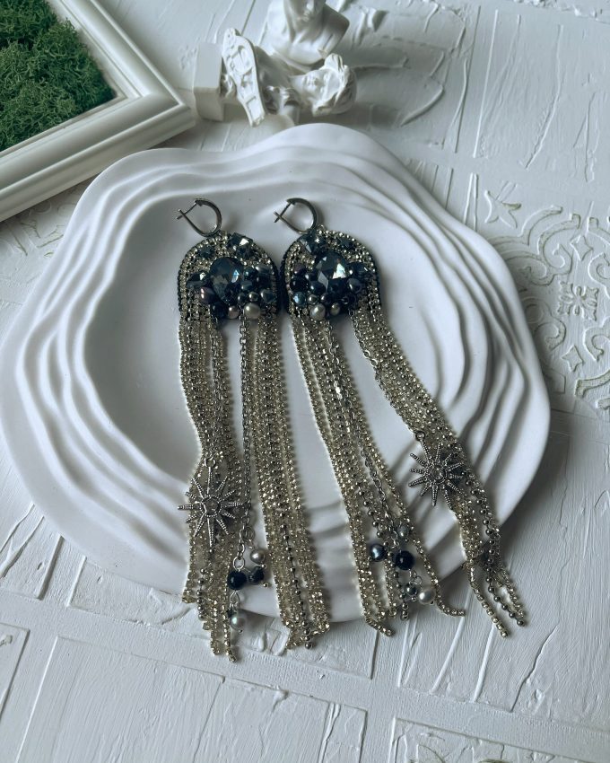 Swarovski auskarai, perlų auskarai, juodi auskarai