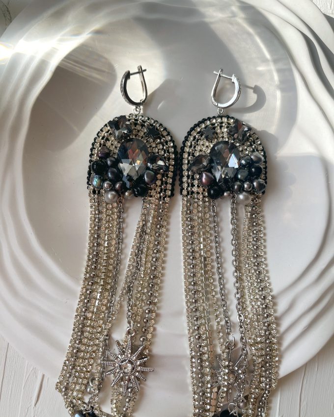 Swarovski auskarai, perlų auskarai, juodi auskarai