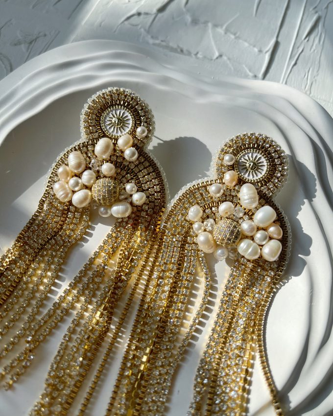 Swarovski auskarai, perlų auskarai, auksiniai auskarai